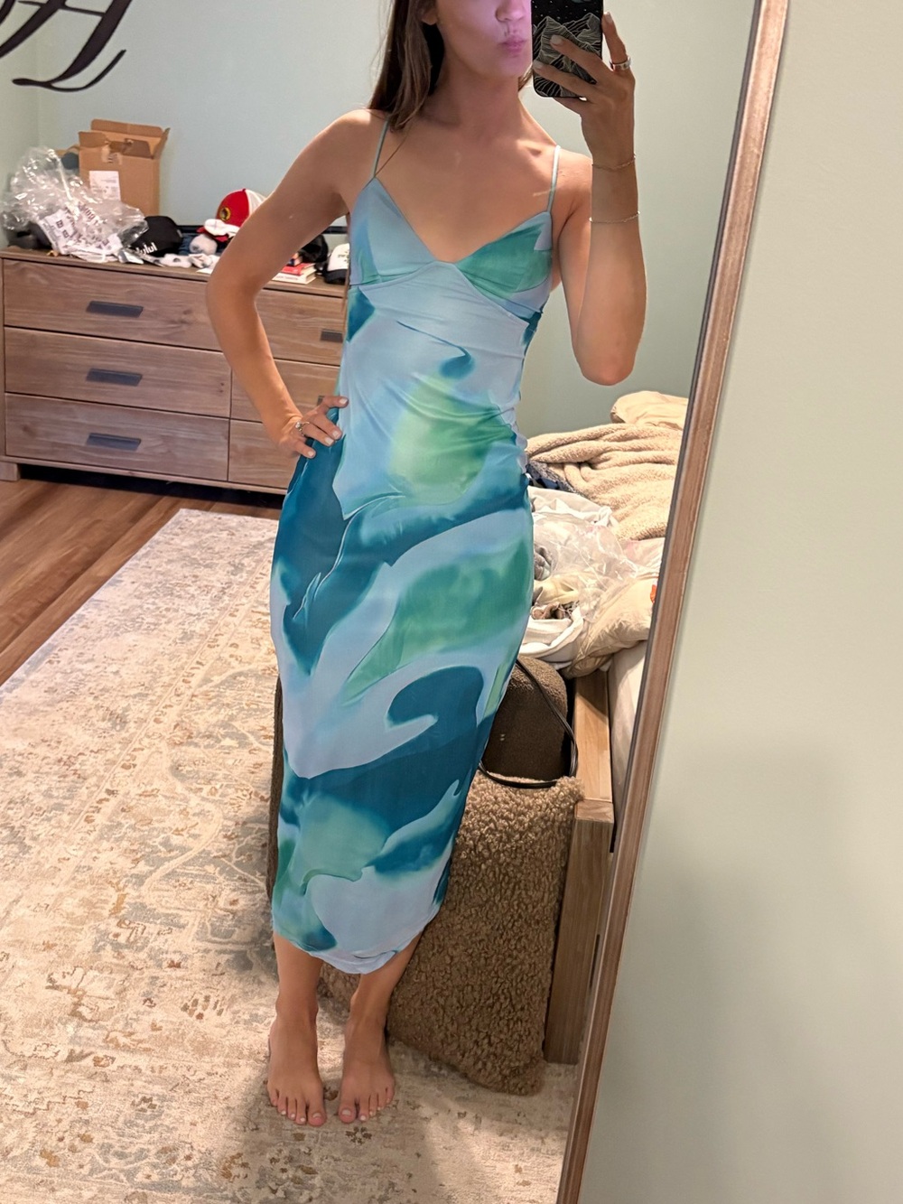 Hello Molly Blue & Green Watercolor Slip Maxi Dress